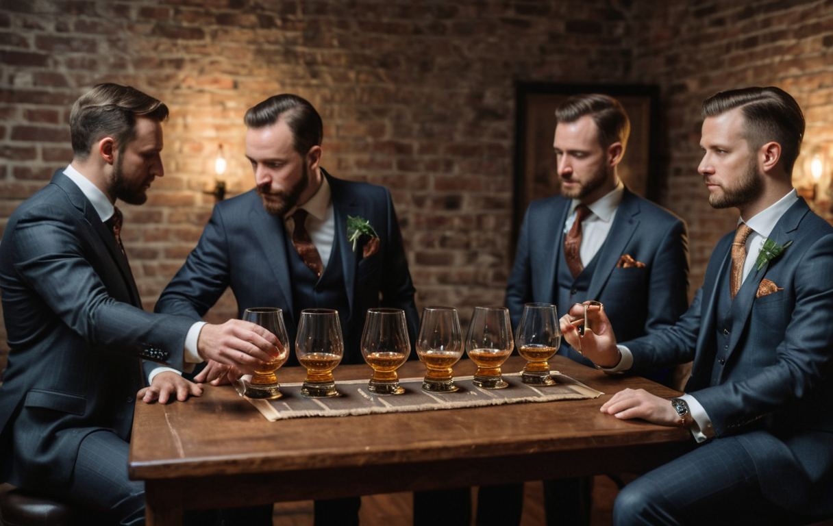 Professional whiskey tasting setup with premium glassware and tasting notes